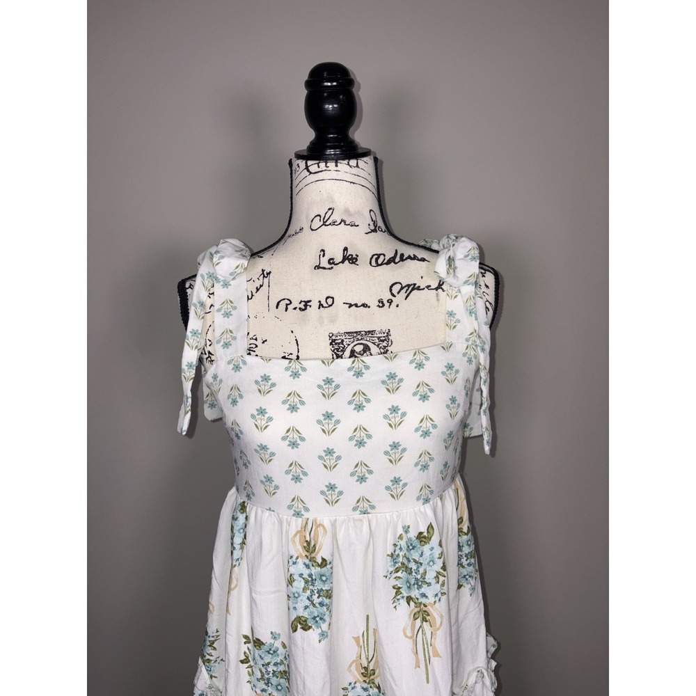 August Sky Boutique Womens Blue Floral Tie Strap Tiered Dress Size Medium - Picture 5 of 8
